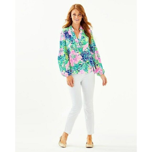 Lilly Pulitzer Shea Silk Tunic Blouse, New, Island Escape, Size XS - Picture 1 of 4